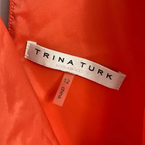 Trina Turk Scalloped Halter Mini Dress Coral Orange Crape Size 12 Spring Summer - Picture 9 of 16